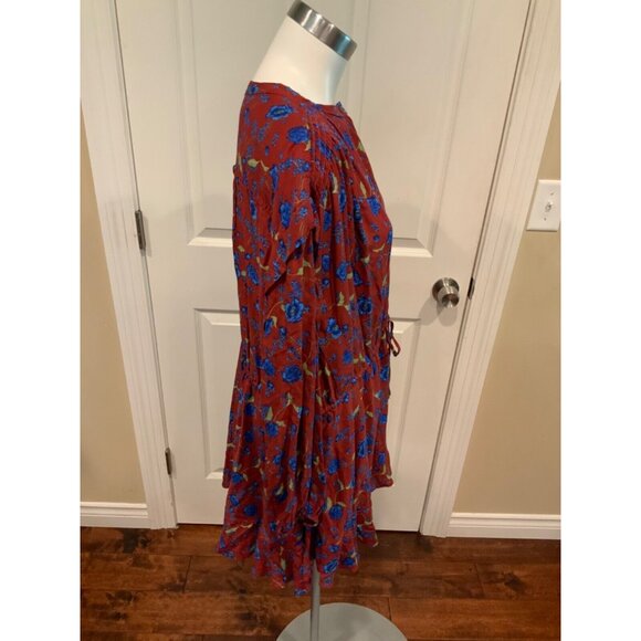 Free People Red & Blue Floral Long Sleeve Mini Dress, Size XS - Picture 3 of 6